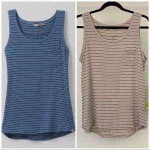 PrAna Foundation Scoop Neck Tank in Tan and Black Stripe